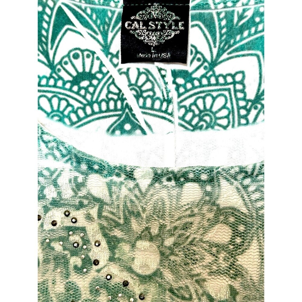 Y2K Calstyle Top Tunic Lace Floral GreenCami Lined Boho Whimsical Sz USA - Picture 4 of 6